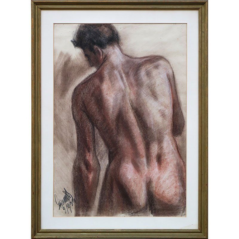 Giacomelli Ferruccio, Figure Of Athlete, 1954, Graphite, Framed photo furniture