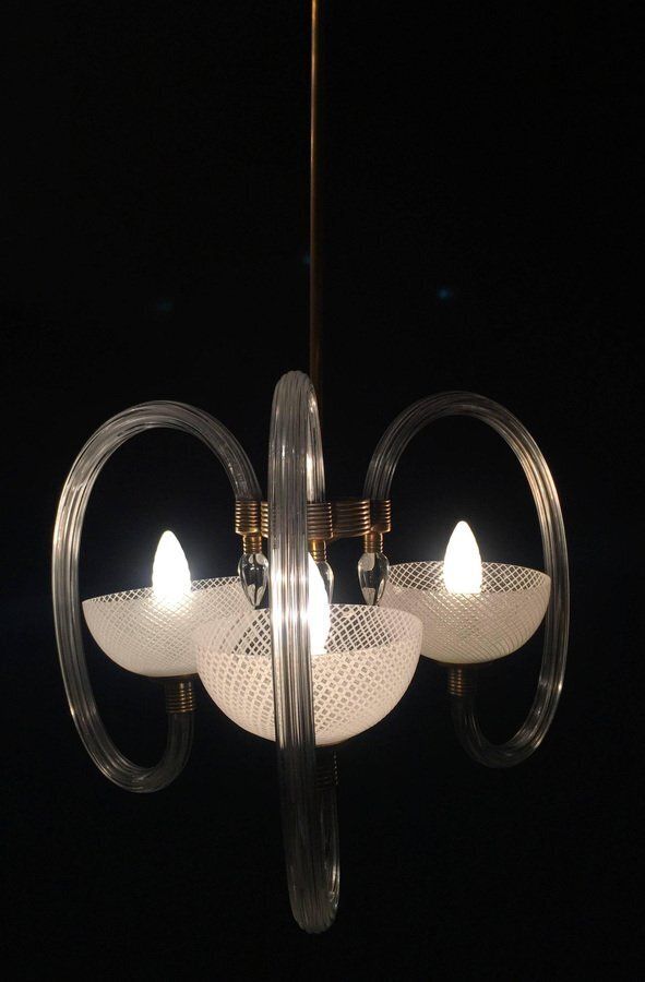 Precious Chandelier Reticello By Ercole Barovier, Venice, 1940s photo Lighting