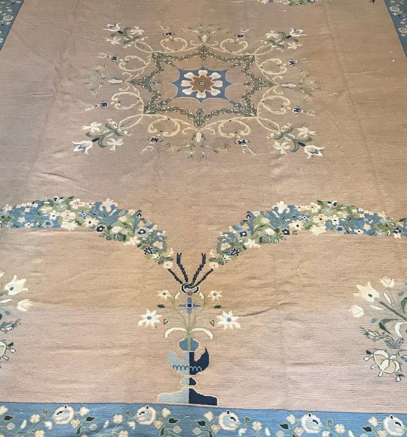 Portuguese Needlepoint Rug From Arraiolos Factory, 1940s photo vinterior