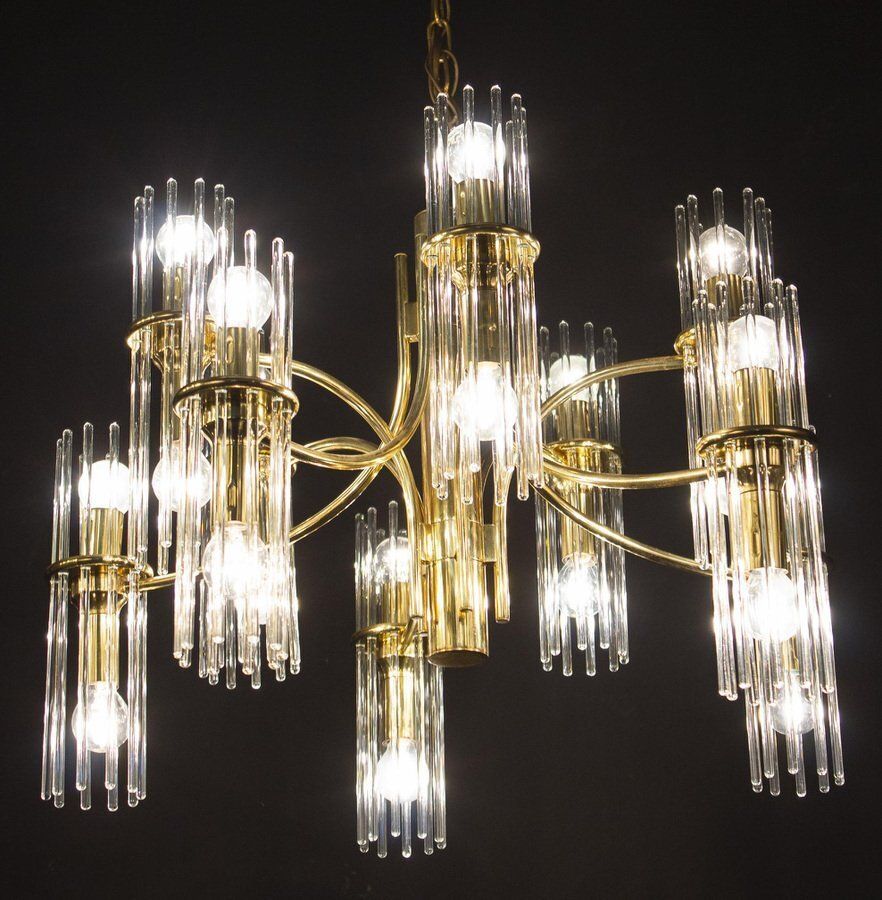 Crystal Rod And Brass Chandelier Or Lantern By Gaetano Sciolari, 1960s photo furniture