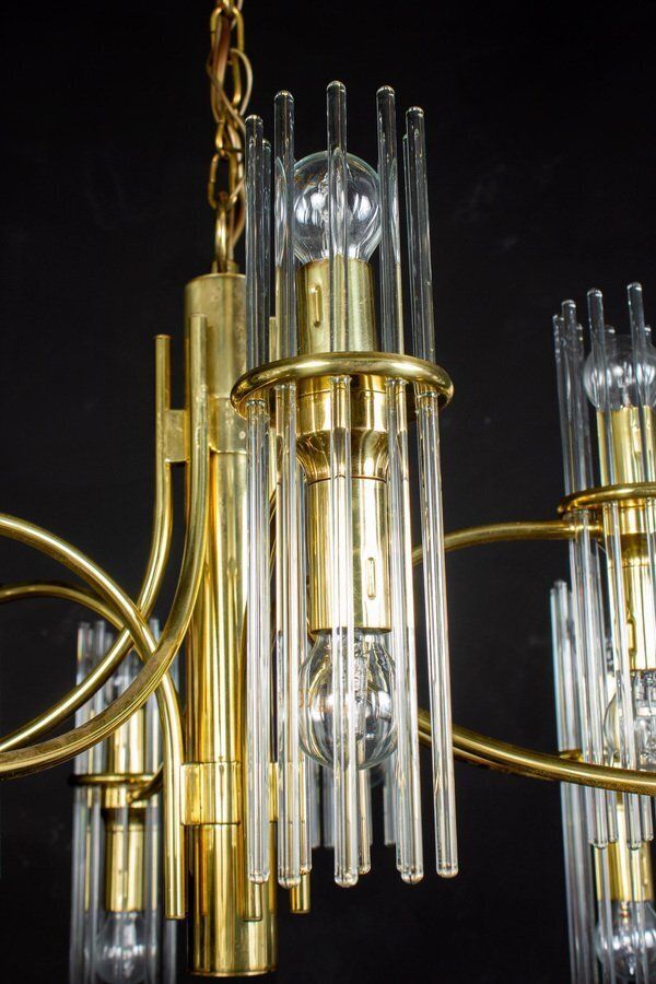 photo furniture Crystal Rod And Brass Chandelier Or Lantern By Gaetano Sciolari, 1960s