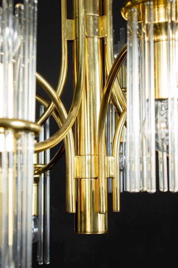 Lighting Crystal Rod And Brass Chandelier Or Lantern By Gaetano Sciolari, 1960s photo