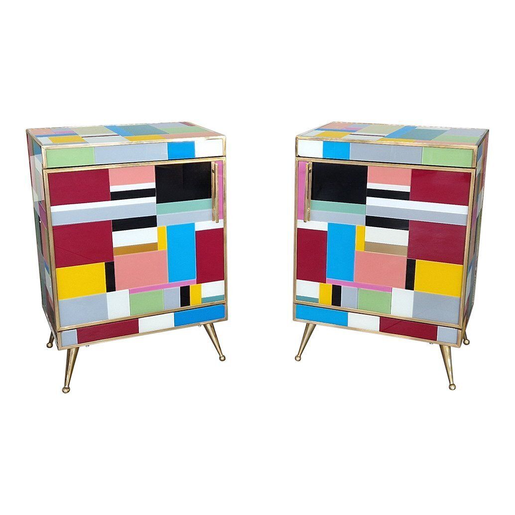 Bedside Tables In Wood And Murano Glass, 1980s, Set Of 2 photo buy