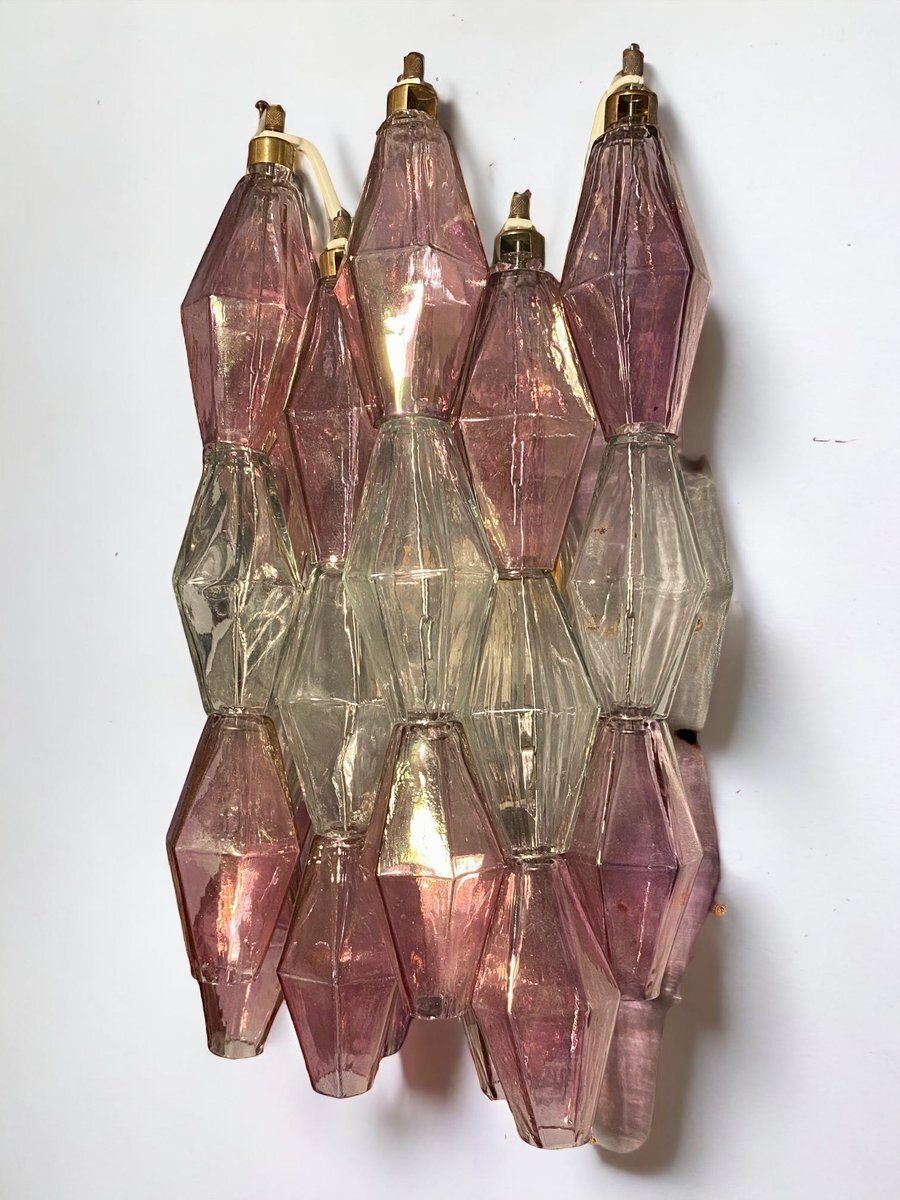 Pink And Clear Poliedri Sconces By Carlo Scarpa For Venini, 1980s, Set Of 2 photo for sale