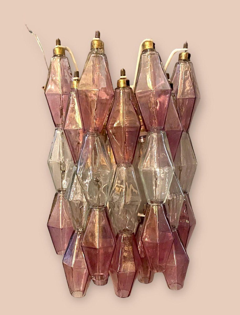 Pink And Clear Poliedri Sconces By Carlo Scarpa For Venini, 1980s, Set Of 2 photo Lighting