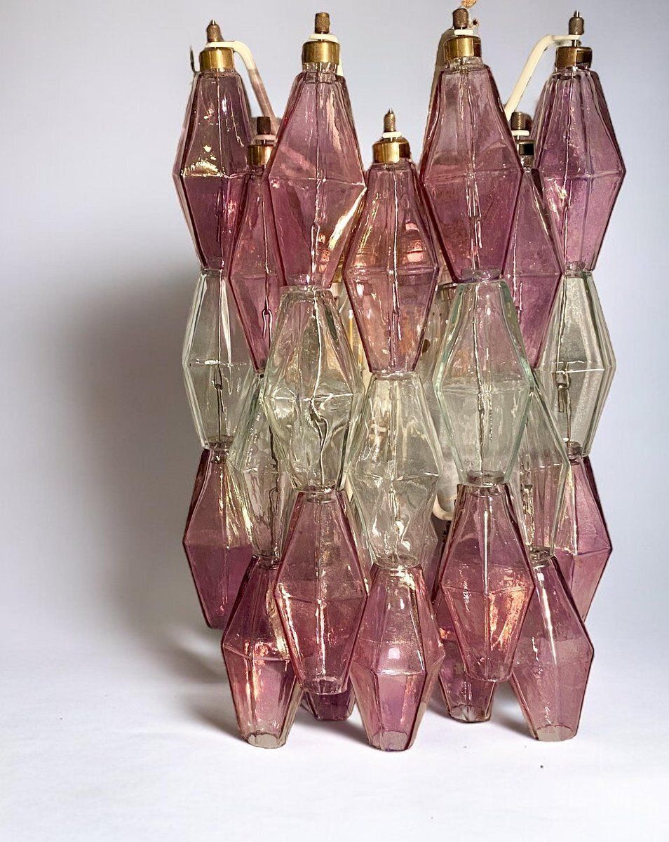 photo for sale Pink And Clear Poliedri Sconces By Carlo Scarpa For Venini, 1980s, Set Of 2