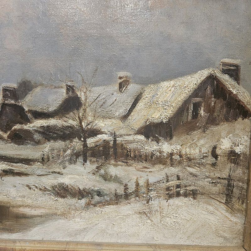 Snowy Landscape, 1960s, Oil On Canvas photo for sale
