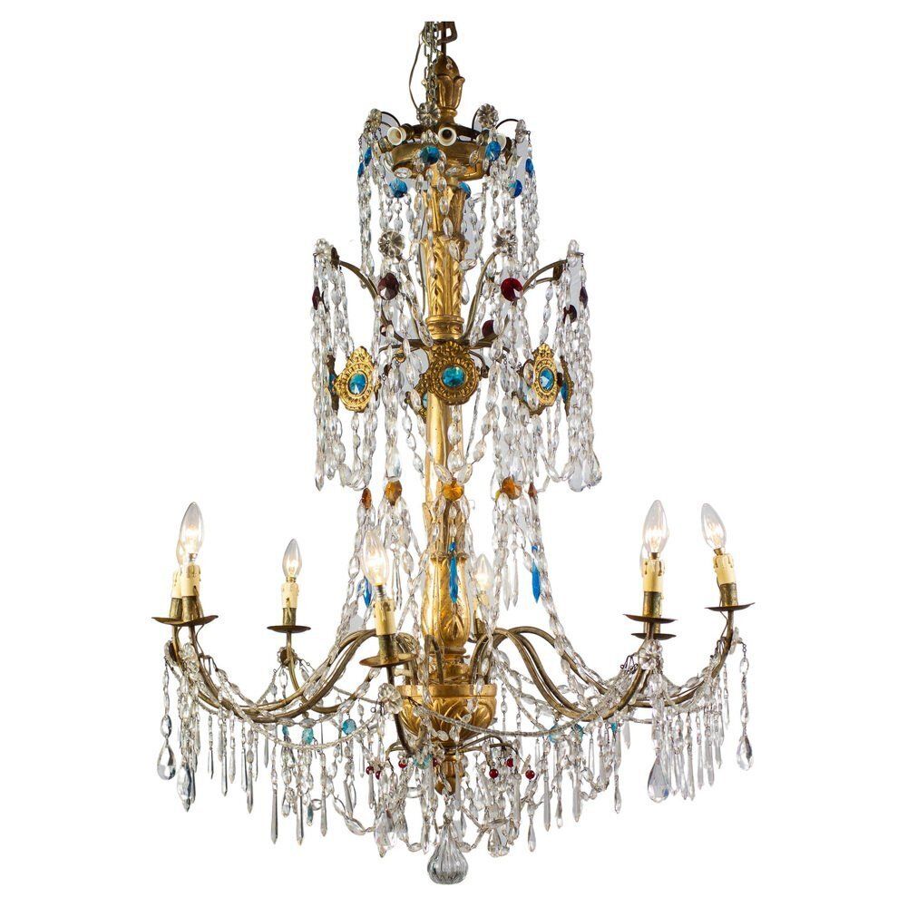 Antique Italian Giltwood And Crystal Chandelier, 1760 photo vintage