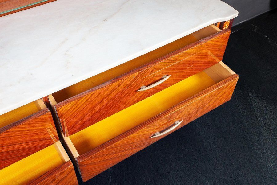 Mid Century Italian Dresser Or Chest Of Drawer With Carrara Marble Top, 1970 photo vinterior