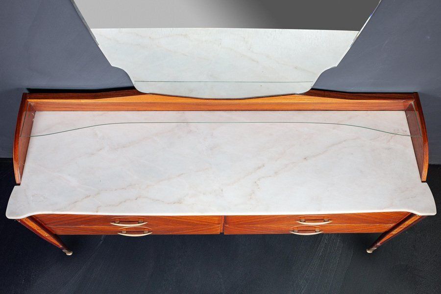 Mid Century Italian Dresser Or Chest Of Drawer With Carrara Marble Top, 1970 photo vintage