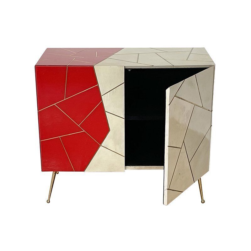 Wooden Sideboard In Red Glass, 1980s photo vinterior