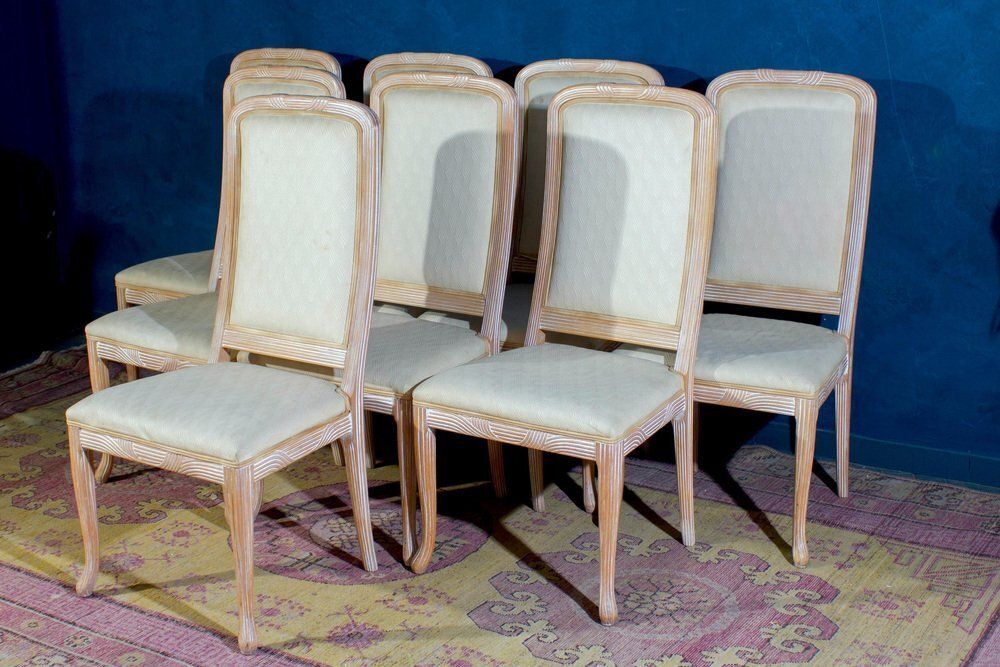 Italian White Decape Wood Chairs, 1970s, Set Of 8 photo for sale
