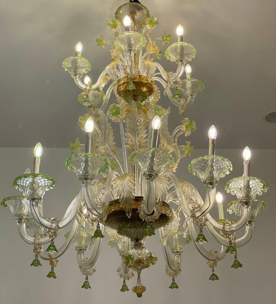 Green And Gold Murano Glass Chandelier, 1990s photo furniture