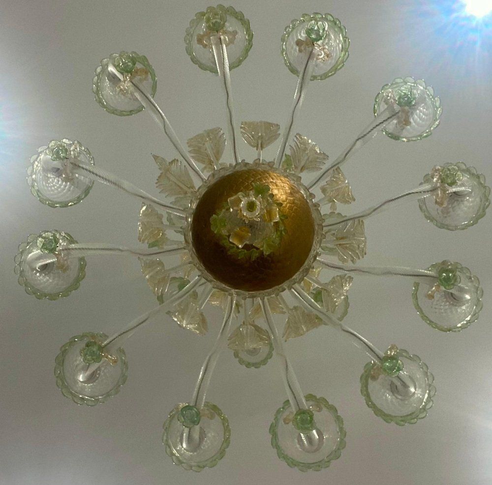 Green And Gold Murano Glass Chandelier, 1990s photo Lighting