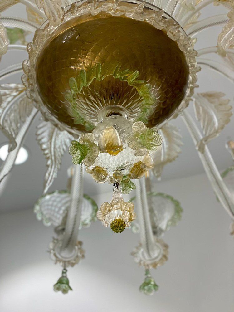 Green And Gold Murano Glass Chandelier, 1990s photo 20514.0