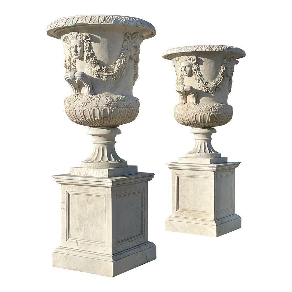 Home Decor Large White Marble Garden Vases, 1980s, Set Of 2 photo