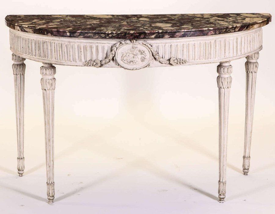 18th Century Italian Louis XVI Ivory Painted Demilune Console Table photo for sale