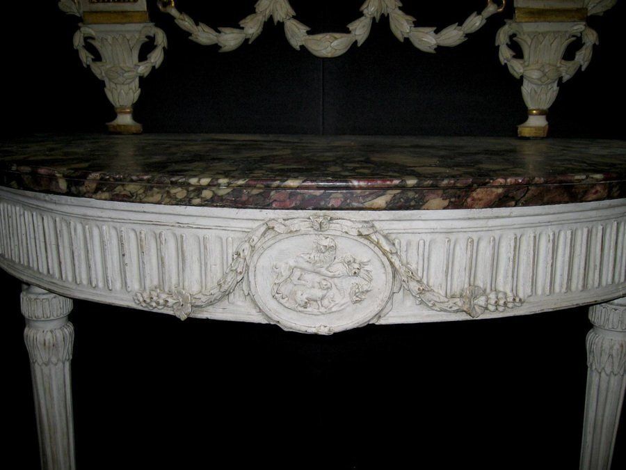 photo for sale 18th Century Italian Louis XVI Ivory Painted Demilune Console Table