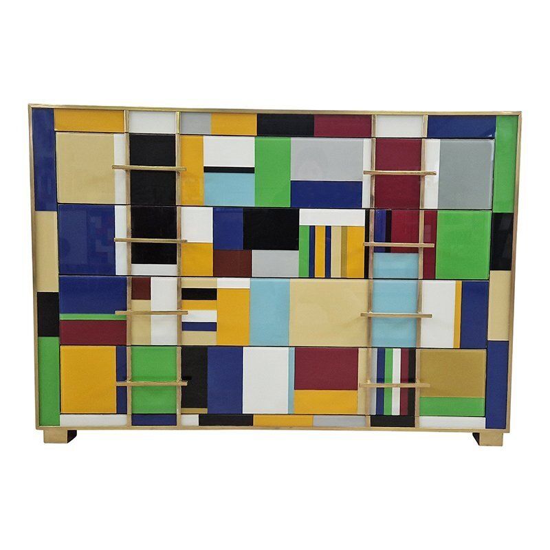 Chest Of Drawers In Multicolored Murano Glass, 1980s photo vinterior
