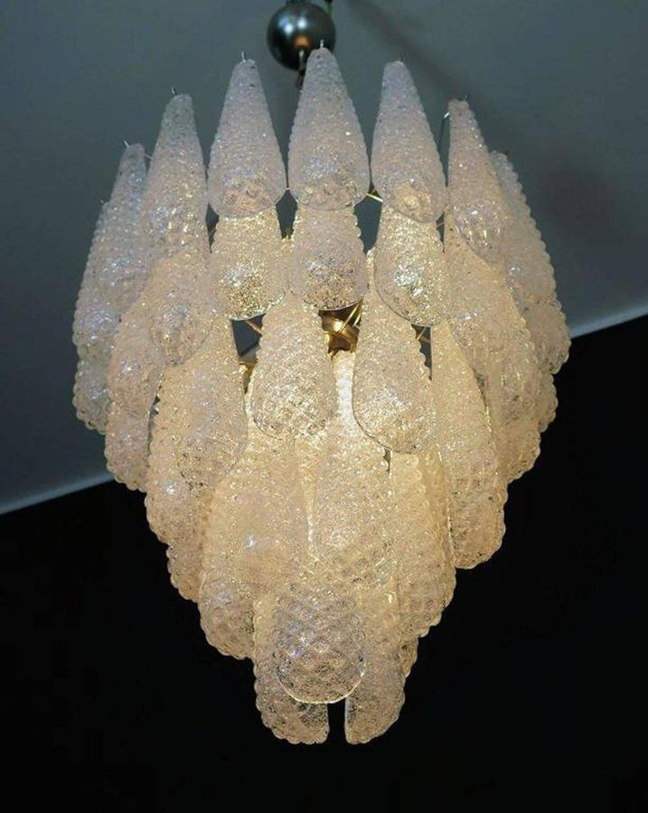 Large Italian Murano Chandelier With 52 Glass Petals Drop, 1970s, Set Of 2 photo furniture