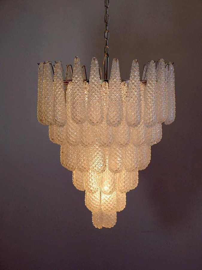 Large Italian Murano Chandelier With 52 Glass Petals Drop, 1970s, Set Of 2 photo vintage