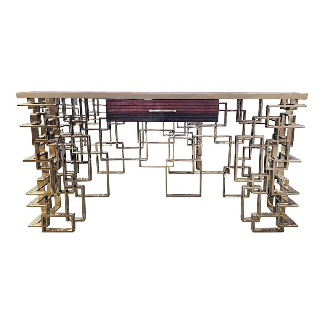 Double Sided Console In Chrome Gold Steel And Briar Top, 1980s photo furniture