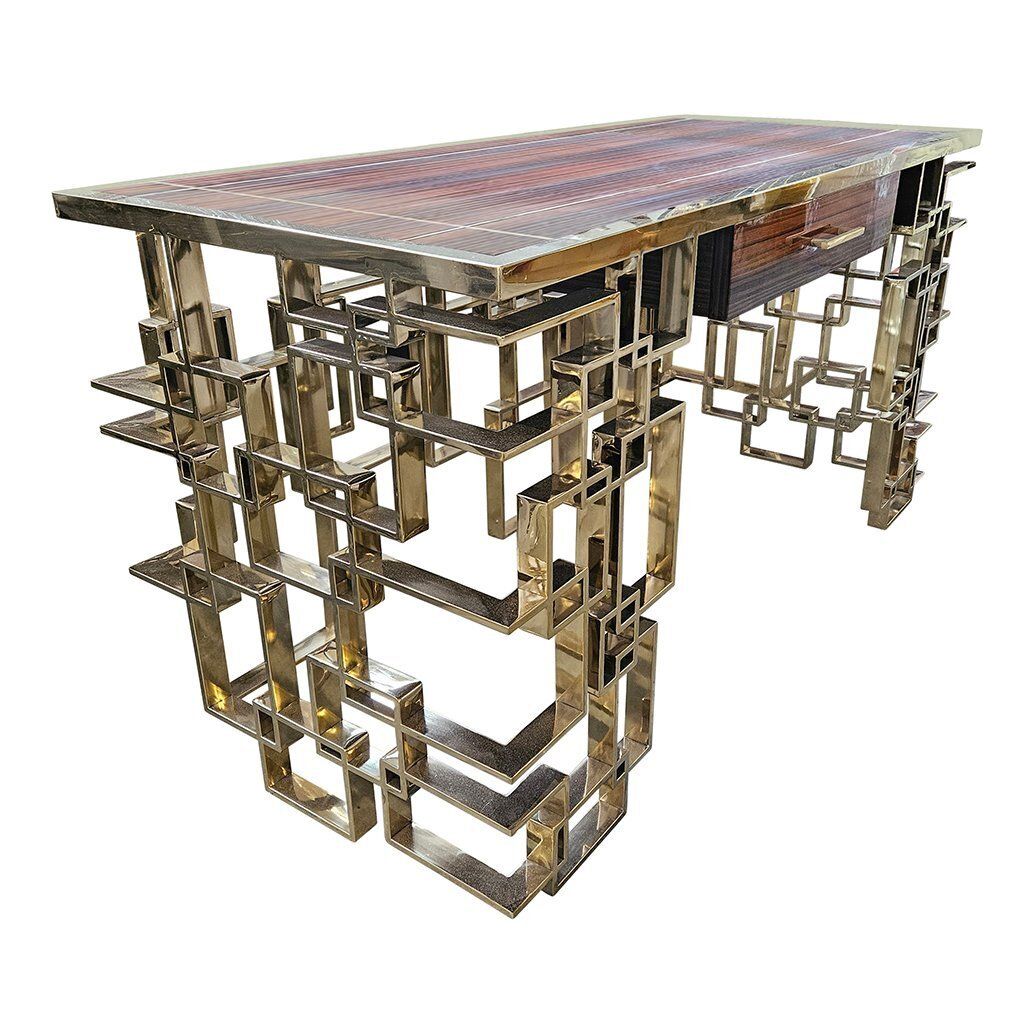Double Sided Console In Chrome Gold Steel And Briar Top, 1980s photo Furniture