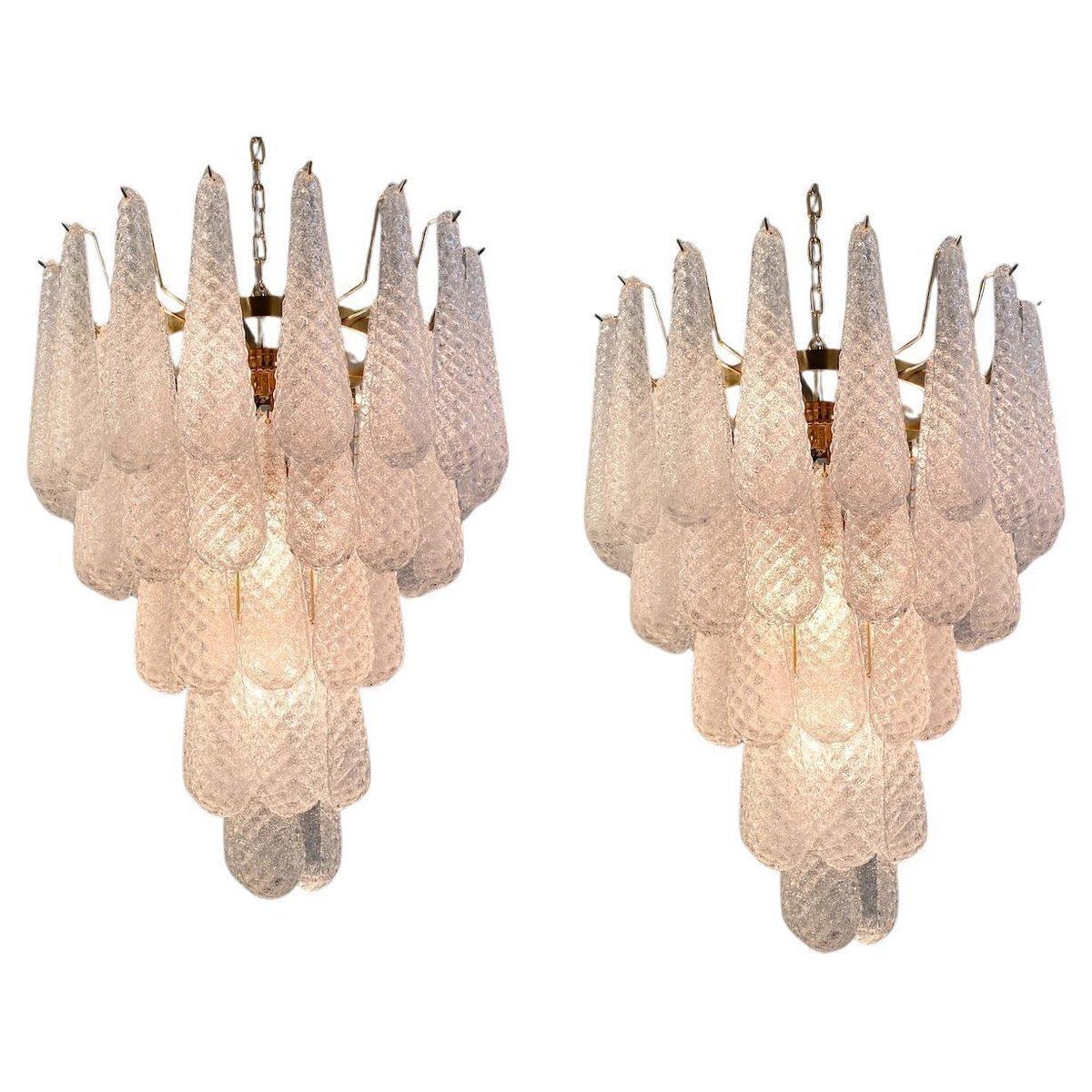 Italian Modern Murano Chandelier With 52 Glass Petals Drop, 1970s