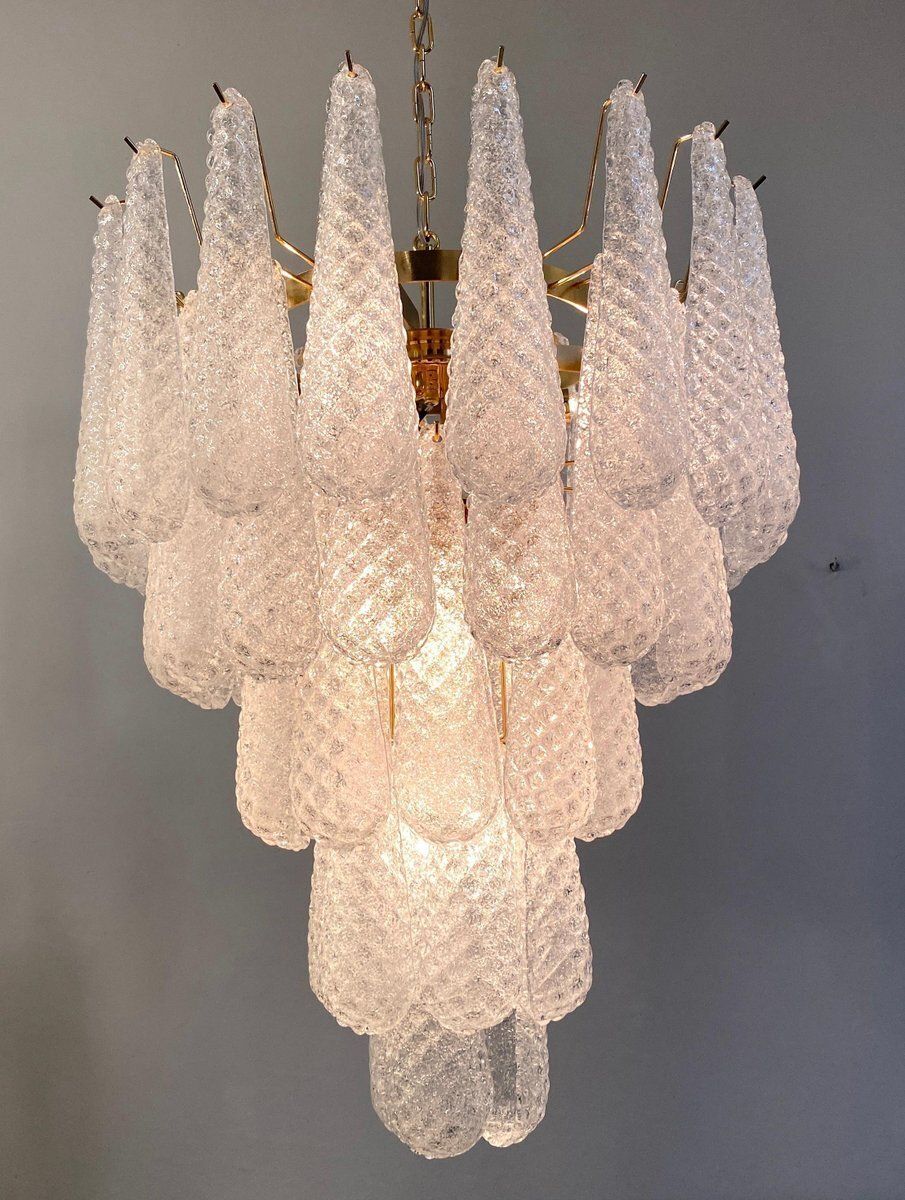Lighting Italian Modern Murano Chandelier With 52 Glass Petals Drop, 1970s photo