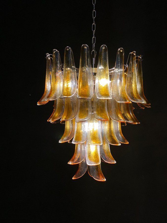 Large Vintage Italian Murano Chandelier With Amber Glass Petals, 1970s photo 4357.0