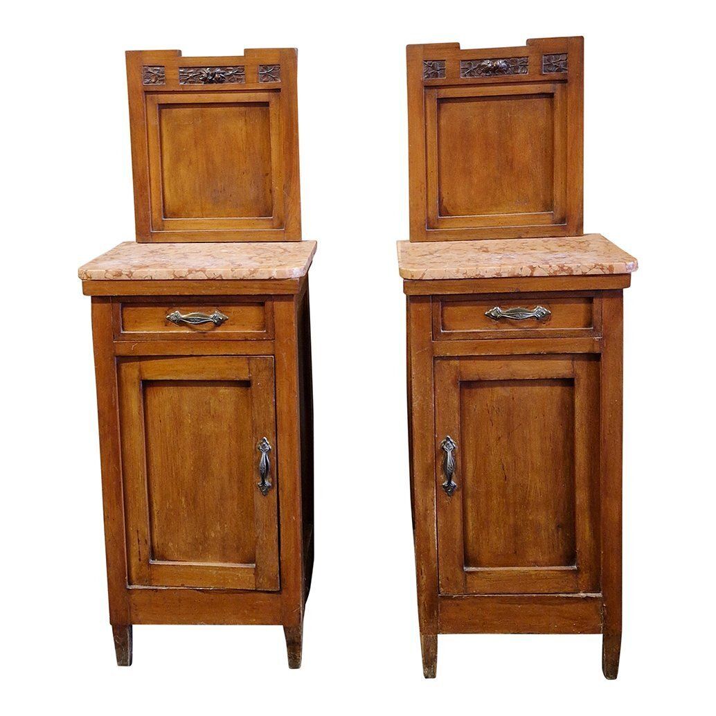 Tall Wooden Bedside Tables With Marble Top, 1970s, Set Of 2 photo Furniture