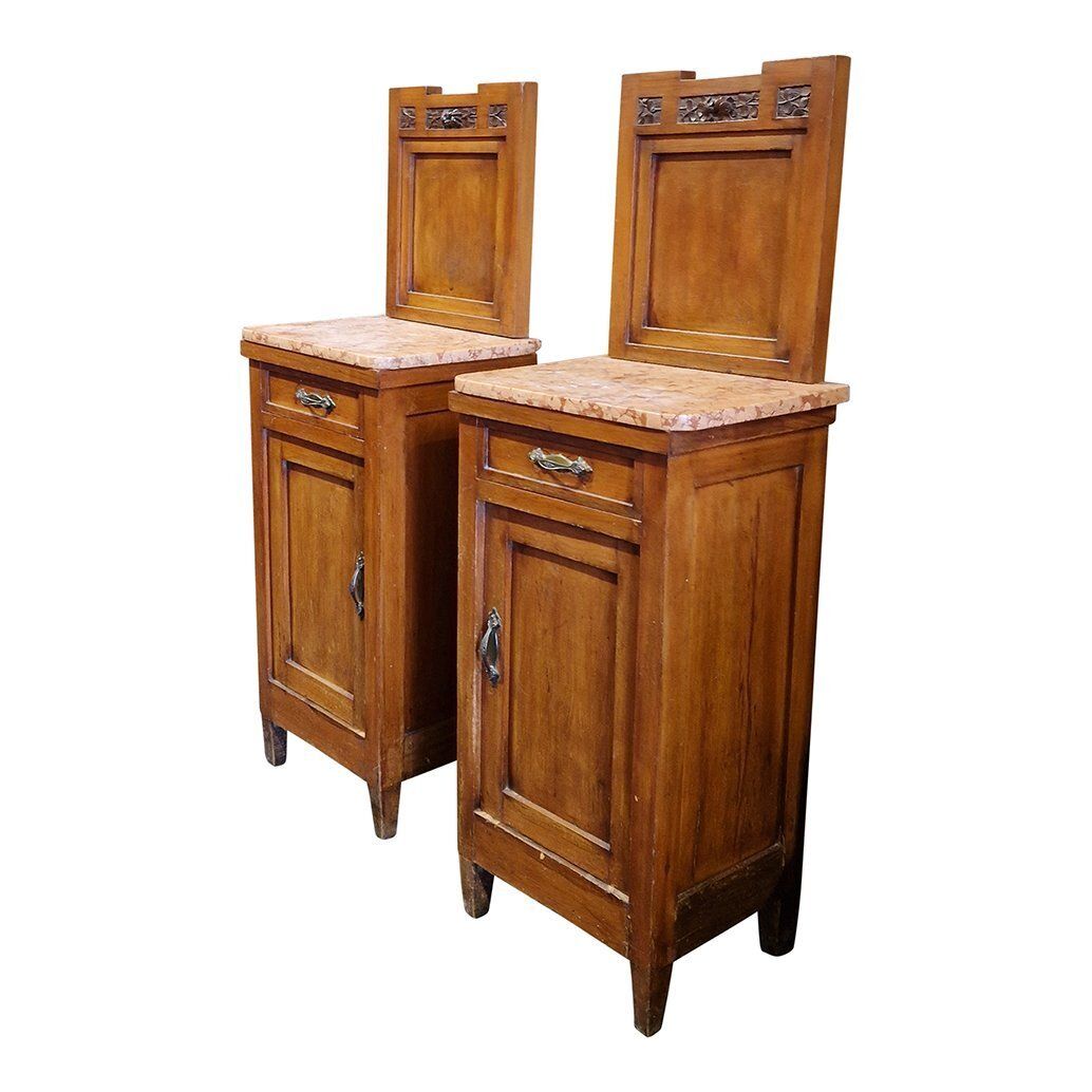 Tall Wooden Bedside Tables With Marble Top, 1970s, Set Of 2 photo buy
