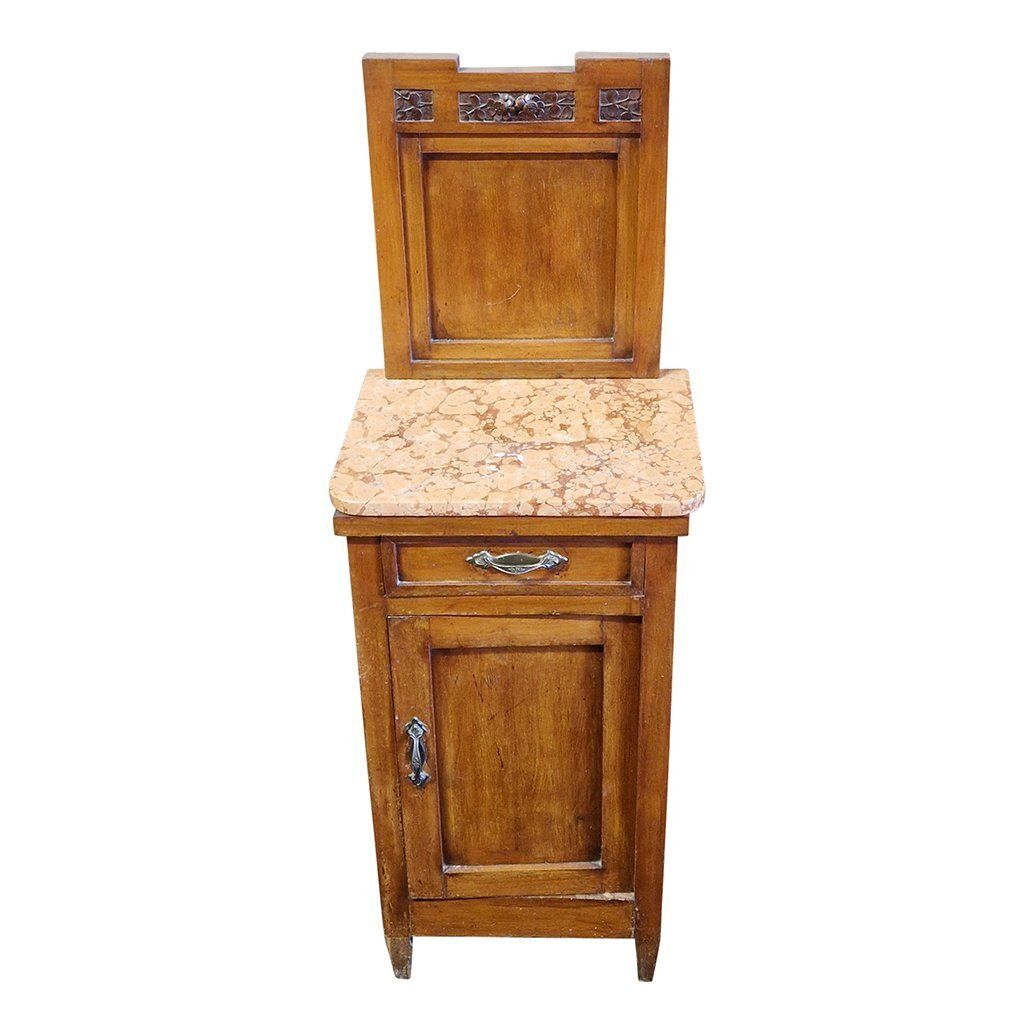 photo furniture Tall Wooden Bedside Tables With Marble Top, 1970s, Set Of 2