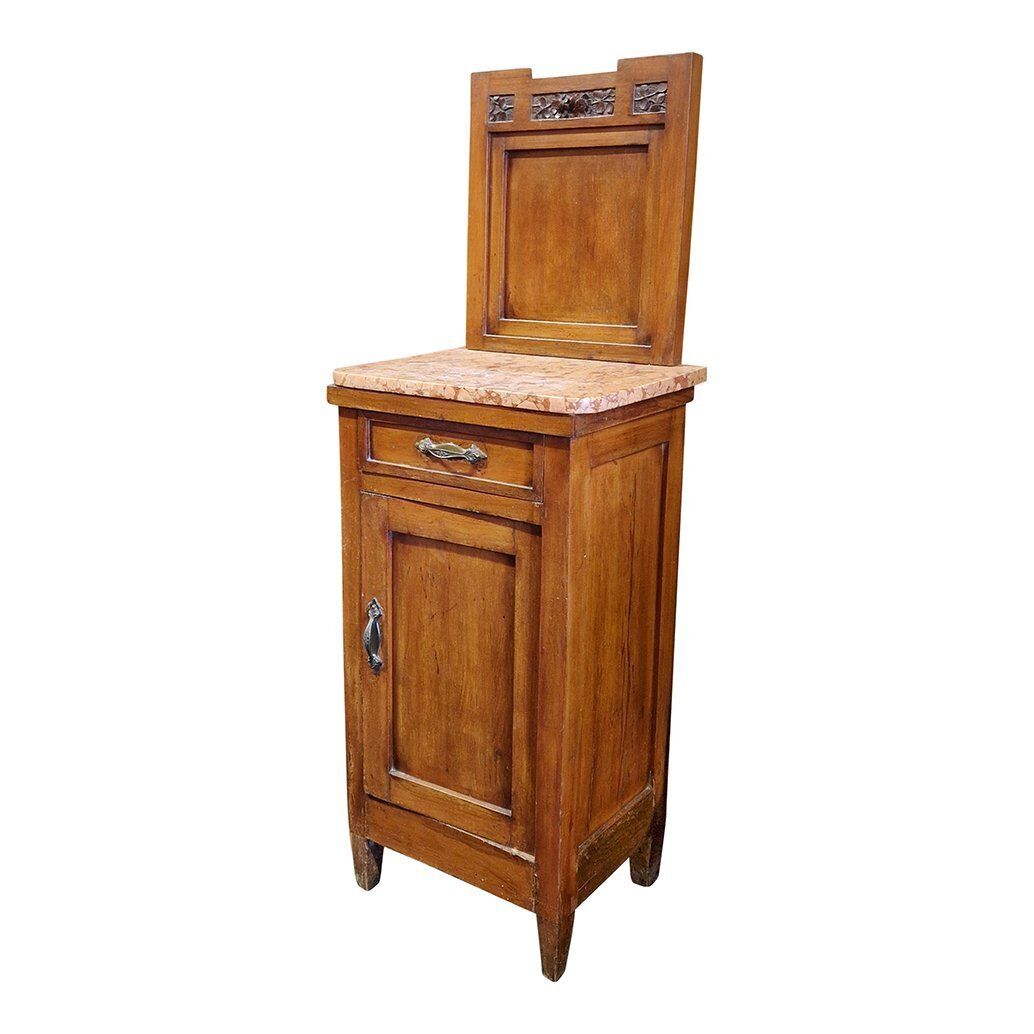 photo for sale Tall Wooden Bedside Tables With Marble Top, 1970s, Set Of 2