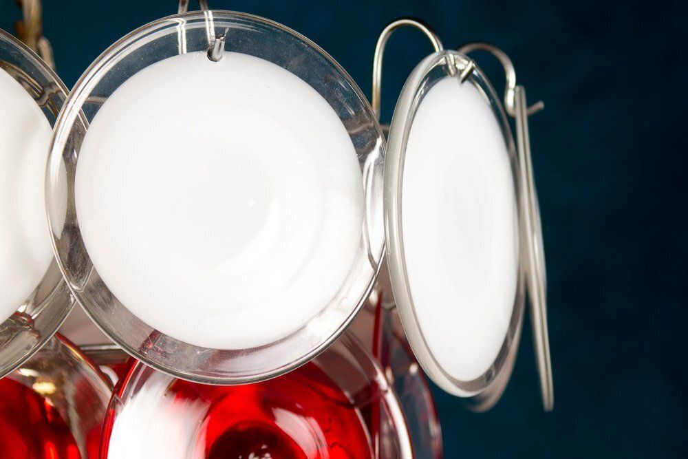 Lighting White And Red Murano Glass Disc Chandelier By Vistosi, 1970s photo