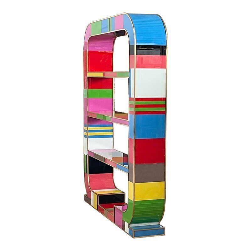 Art Deco Bifacceral Library In Multicolor Murano Glass, 1990s photo vinterior