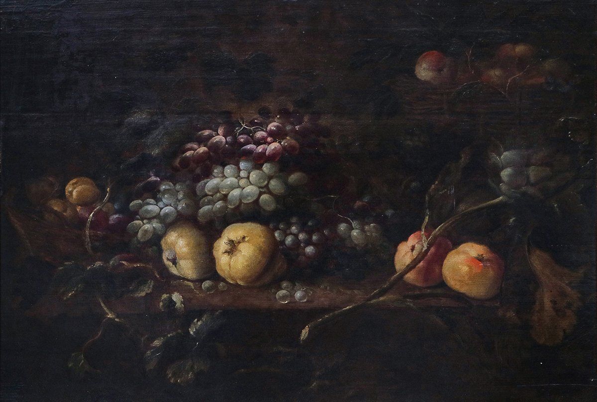 Pieter Van Boekkel Or Van Boucle, Still Life With Fruit, 1600s, Oil On Board, Framed