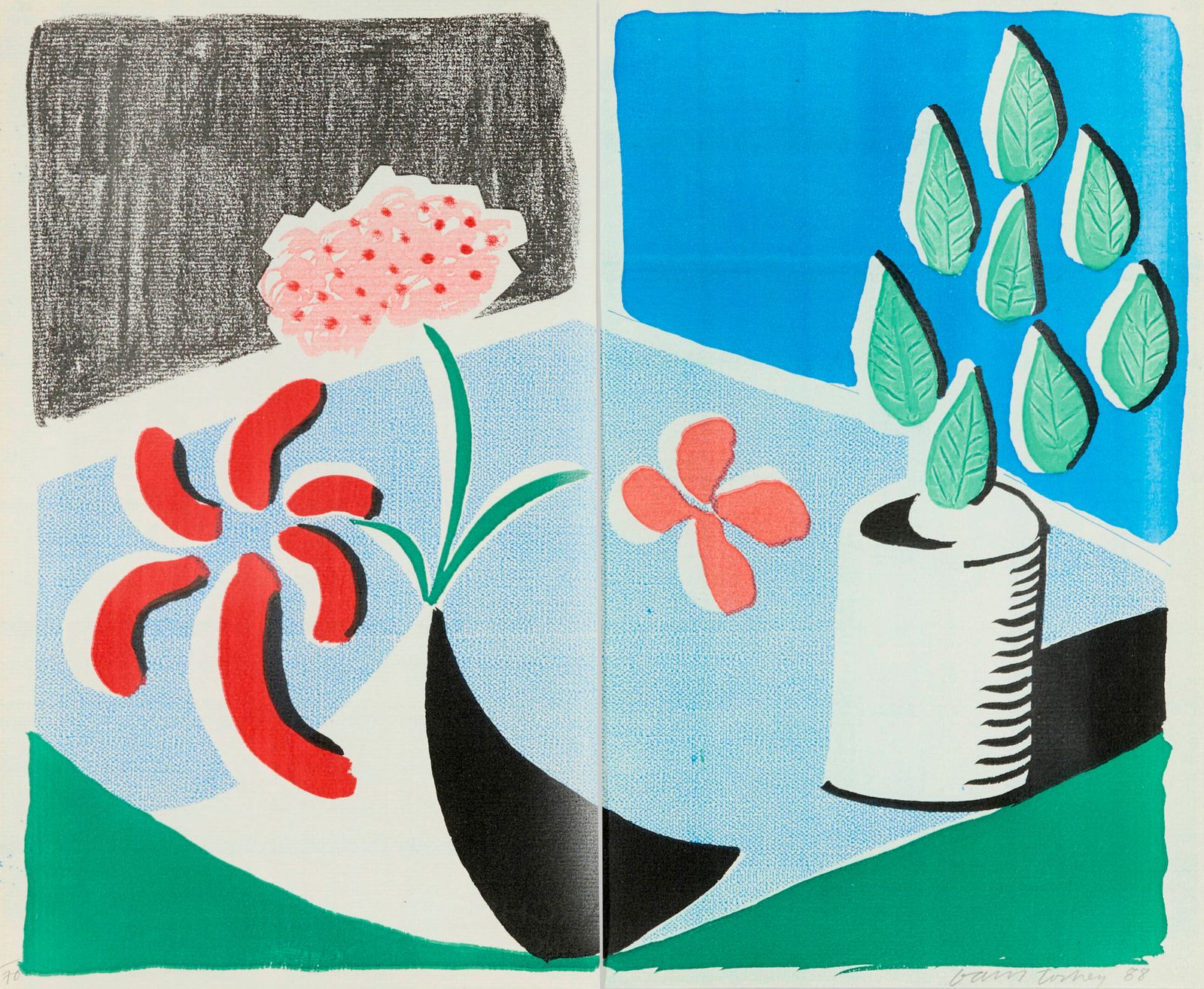 David Hockney Red Flowers And Green Leaves, Separate, May, 1988 photo furniture