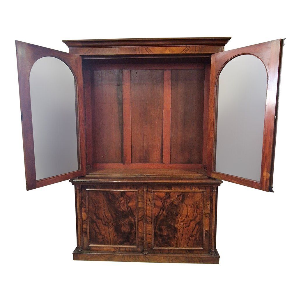 Victorian Double Body Display Cabinet In Walnut, 1890s photo vinterior