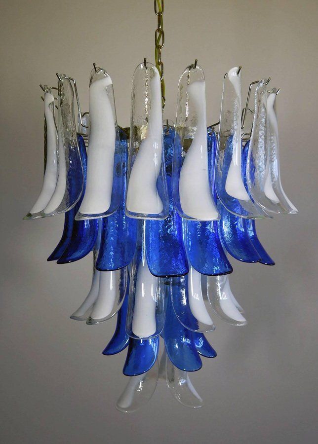 Italian Blue And White Murano Glass Chandeliers, 1980s, Set Of 2 photo furniture
