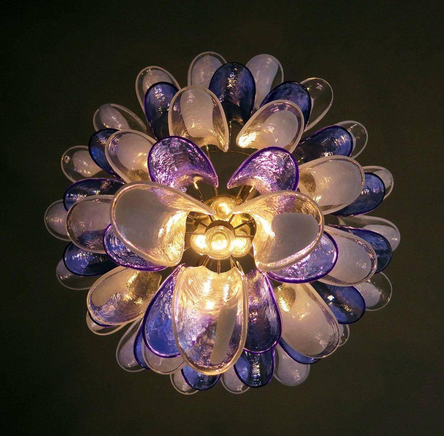 Italian Blue And White Murano Glass Chandeliers, 1980s, Set Of 2 photo vinterior