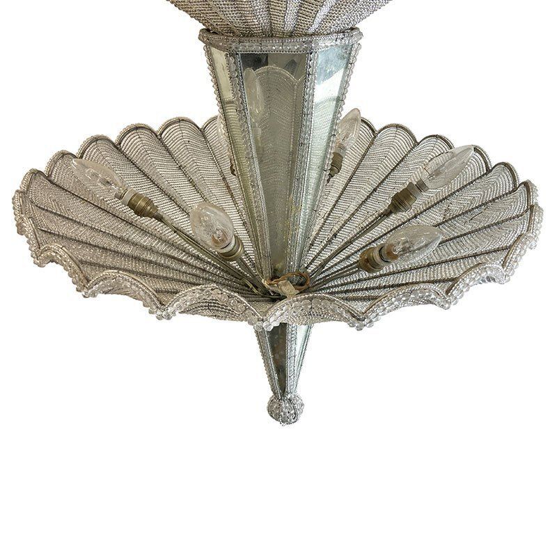 Chandelier With Two Fans In Murano Glass Beads, 1950s photo Lighting