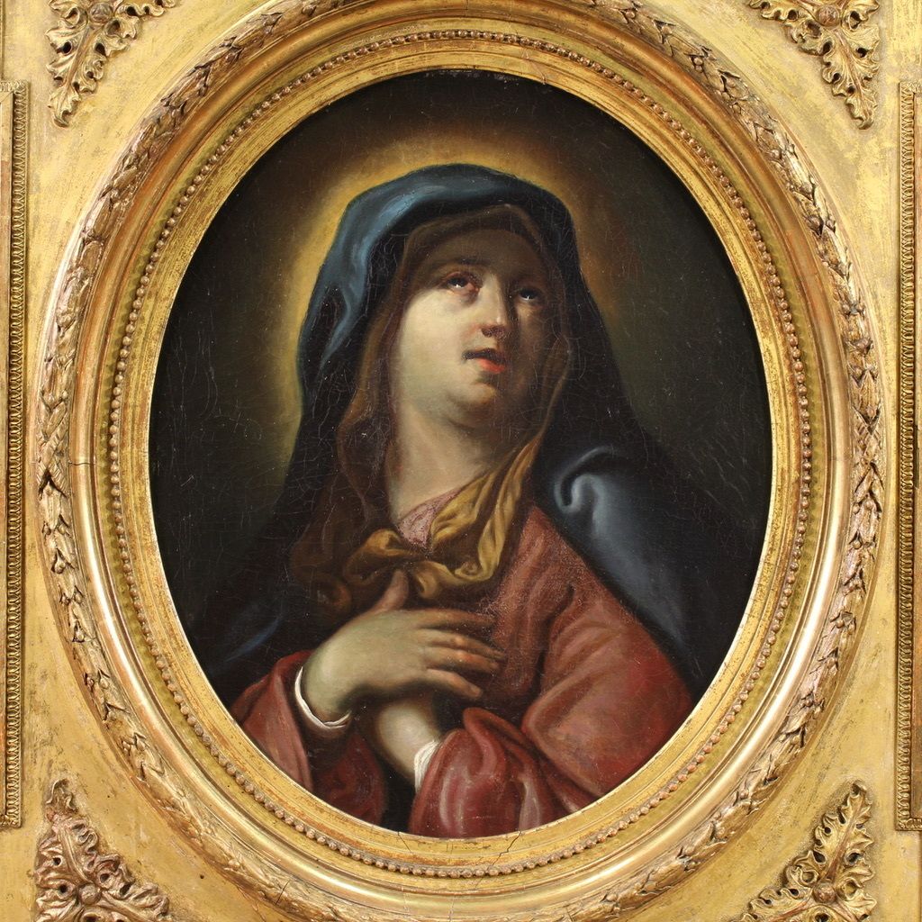 Antique Italian Painting From The 17th Century, Virgin Of Sorrows photo furniture