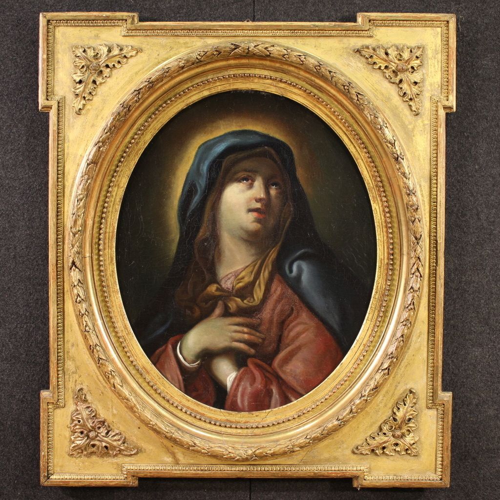 Antique Italian Painting From The 17th Century, Virgin Of Sorrows