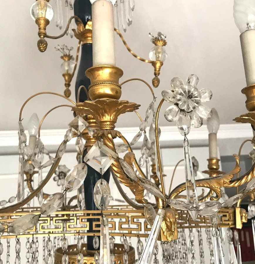 19th Century Neoclassical Baltic Crystal And Gilt Bronze Chandelier photo vintage