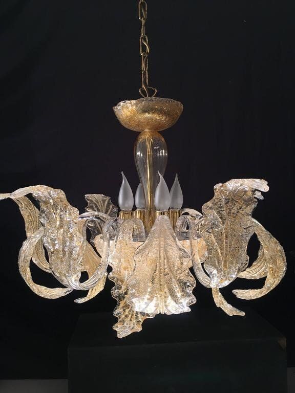 Gold Royal Chandelier By Barovier & Toso, 1980s photo vinterior