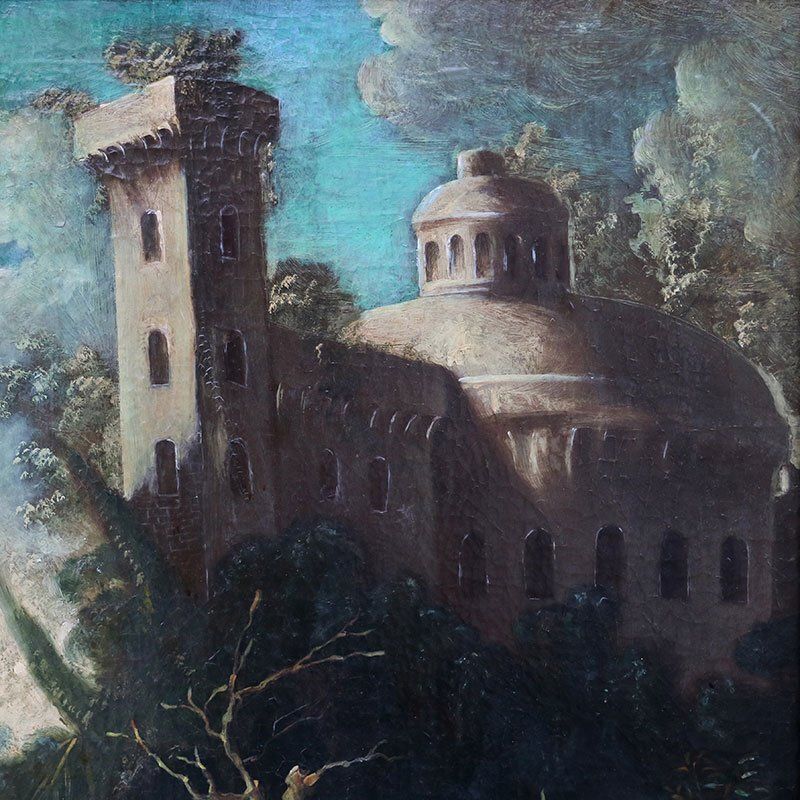 photo furniture Calvet After Claude Francois, Landscape With Ancient Architecture And Lush Nature, 1700s 1800s, Oil On Canvas