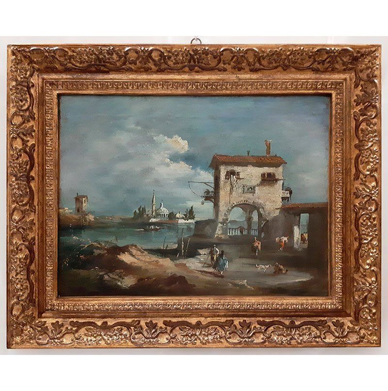 Anna Iduna Zehnder, Lake Landscape With Architecture, 1920s, Oil On Canvas, Framed