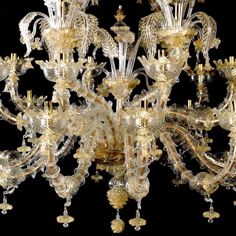 Gold Crystal Murano Glass Chandelier, 1980s photo for sale