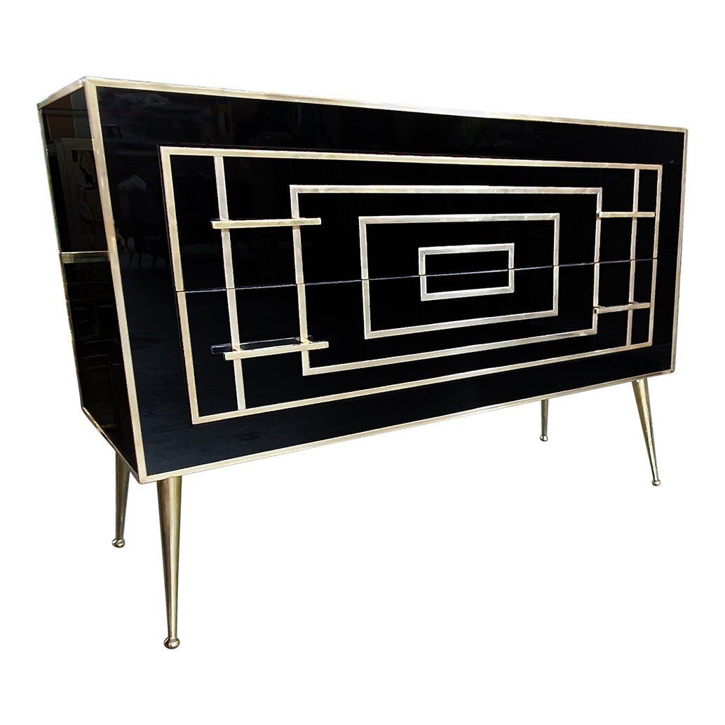 Dresser With Two Drawers In Black Murano Glass, 1980s photo vinterior